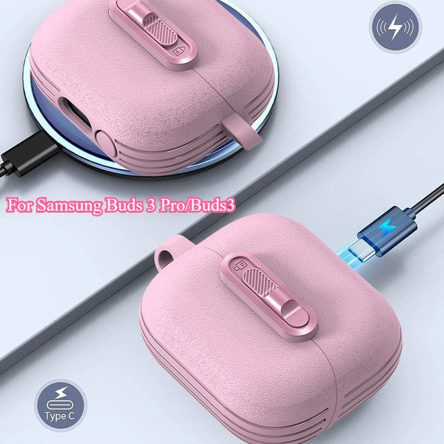 Frosted Lock stoßfeste Kopfhörer-Abdeckung für Samsung Galaxy Buds 3 Pro inklusive Reinigungsstift und Haken in Schwarz oder Pink - Bild 1