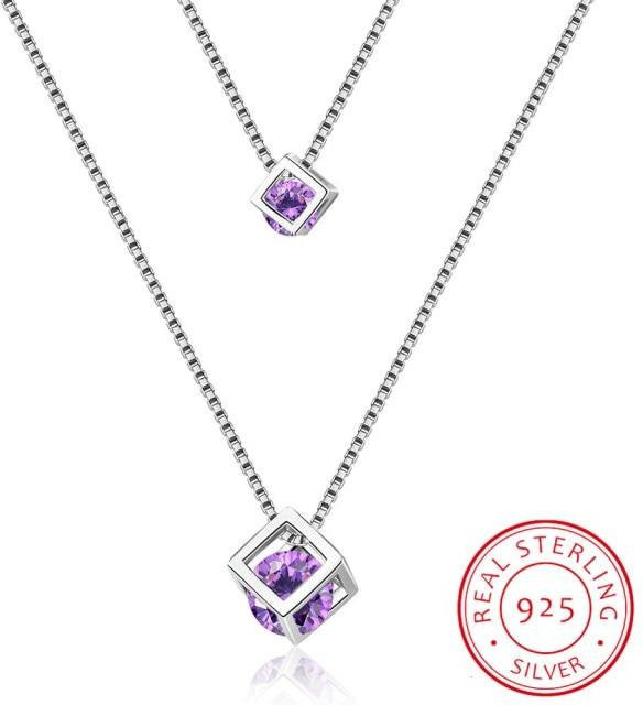Halskette 925 Silber, Zirkonia, Damen, violett - Bild 1