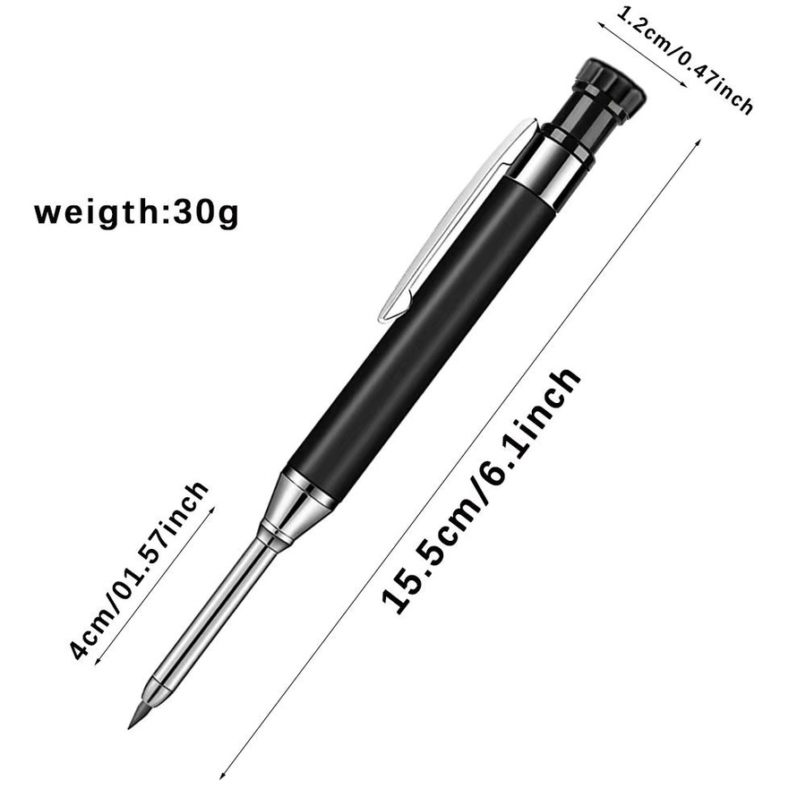Ganzmetall-Tieflochmarkierungsstift in Schwarz mit integriertem Spitzer und 2,8 mm Graphitspitze für professionelle Tieflochmarkierungen - Bild 6