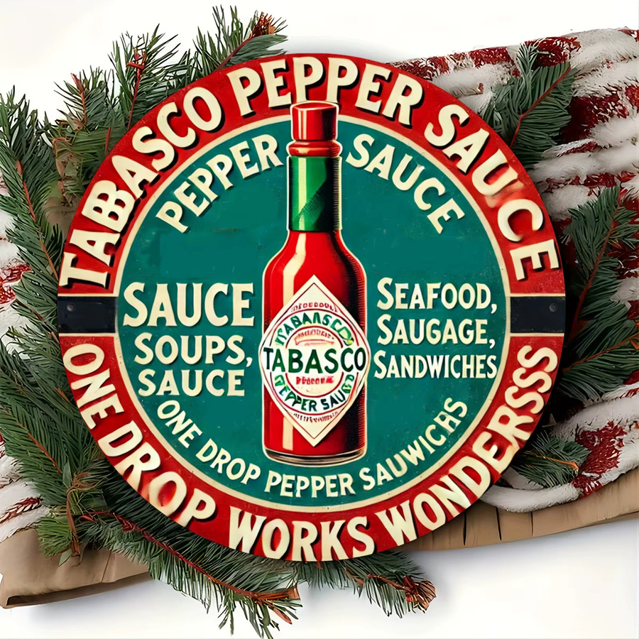 Rundes Vintage Tabasco Aluminium-Wandschild von Potdemiel, Mehrfarbig, Durchmesser: 20,3 cm - Bild 5