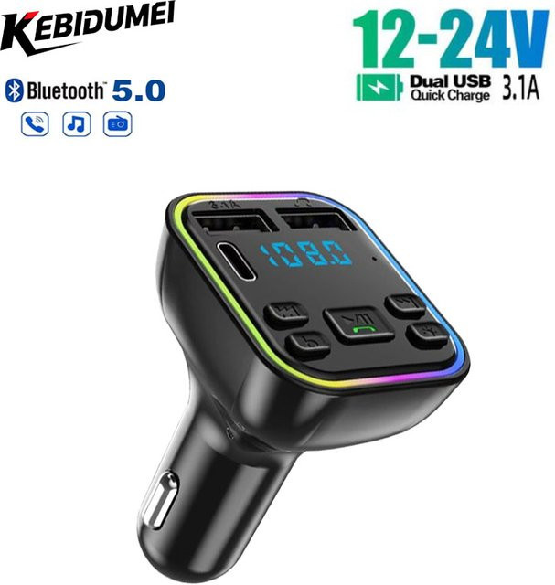 Kebidumei Bluetooth FM Transmitter für das Auto mit PD Typ-C und Dual USB, MP3 Player und Freisprecheinrichtung in Schwarz - Bild 1