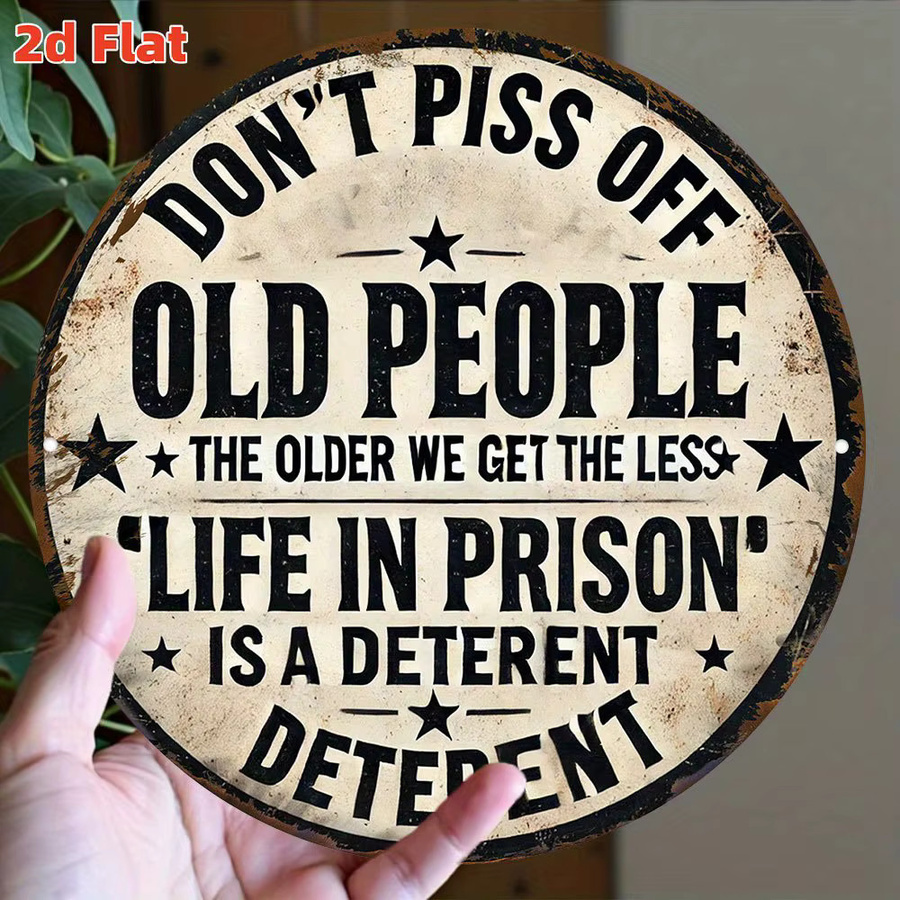 Potdemiel Rundes Aluminiumschild Don't Piss Off Old People Durchmesser: 19,81 cm, Mehrfarbige Wanddekoration im Vintage-Stil - Bild 4