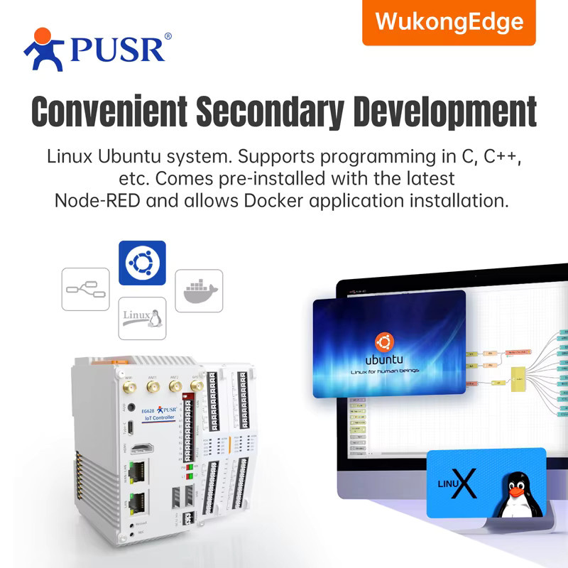 PUSR Industrie-Computer EG628 Mini-PC mit WiFi, 4G/5G, Linux Ubuntu 20.04, RK3562J Cortex-A53, 4GB DDR4, 3x USB, 1x CAN, 1x HDMI, Weiß - Bild 2