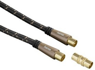 Hama Koaxial-Antennenkabel mit Koax-Stecker und Koax-Kupplung, 10,0 m, 120 dB, braun - Bild 1