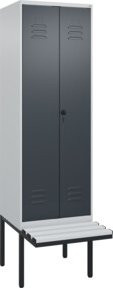 C+P PSA Doppel-Spind Classic PLUS Sitzbank mit 2 Abteilen, B/T/H: 212,0 x 60,0 x 81,5 cm, Kunststoff-Sitzfläche und Sicherheits-Drehriegel in Grau und Anthrazit - Bild 1