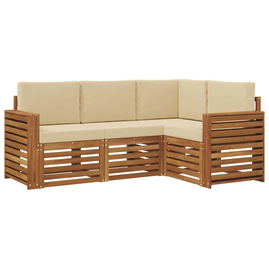 vidaXL Sofagarnitur 4-teilig aus Massivholz Akazie in Natur und Beige mit L-Form und Sitzkissen - Bild 2