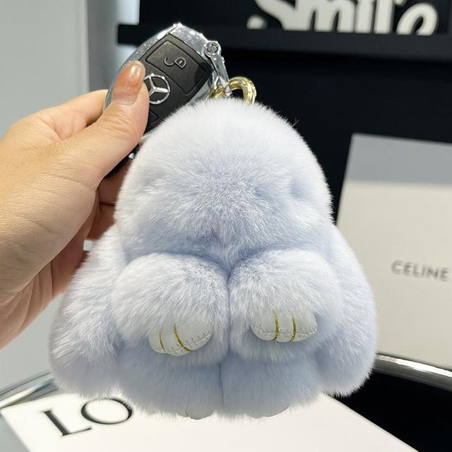 Linyi toy Schlüsselanhänger Rex-Kaninchenfell, Hase, 10 cm, weiß, Unisex - Bild 1
