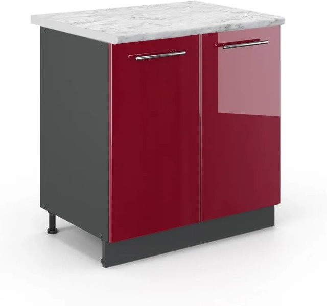 Vicco Spülenunterschrank Fame-Line in Bordeaux Hochglanz und Anthrazit mit Regal, B/T/H: 80 x 60 x 82 cm - Bild 1