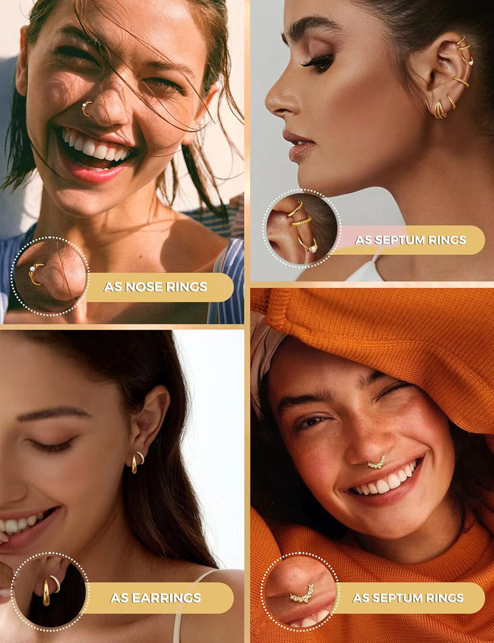 Bobisty Septum Nasenring, 14K vergoldet, Zirkonia, Damen - Bild 2