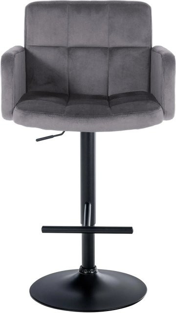 DELUKE 2er Set Barhocker SUTUN aus Samt in Dunkelgrau und Schwarz, höhenverstellbare Barstühle mit Lehne und 360 Grad Drehsitz, B/T/H: 60 x 56 x 93 cm - Bild 1