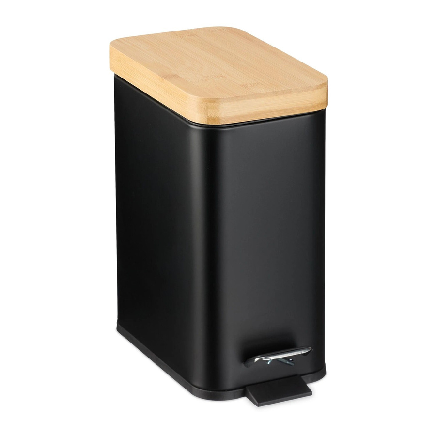 Relaxdays Treteimer aus Eisen und Bambus mit Kunststoff-Innentopf in Schwarz, rutschfest und mit Softclose-Funktion, B/T/H: 29,5 x 14 x 29 cm - Bild 2