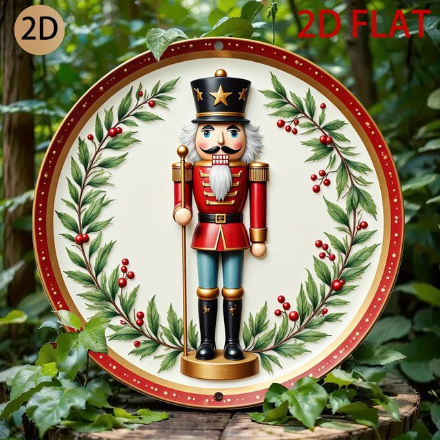 Kreisförmiges Weihnachts-Plakat von Potdemiel mit Nussknacker-Motiv und Stechpalmen-Design, mehrfarbig, Durchmesser: 20,0 cm - Bild 1