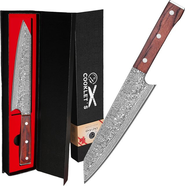 SAEIV Damastmesser Schnitzmesser mit ergonomischem Holzgriff, Klingenlänge: 33 cm - Bild 1