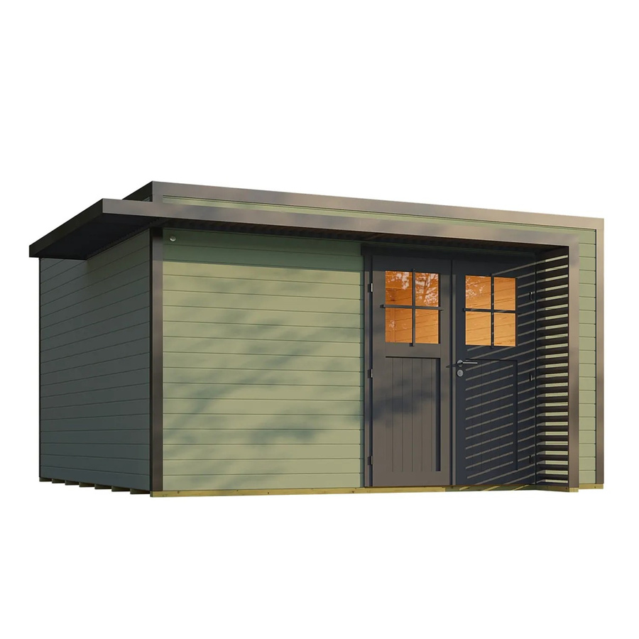 Weka Gartenhaus Amberley mit Doppeltür und Flachdach in Graugrün/Anthrazit, B/T: 400 x 400 cm - Bild 2