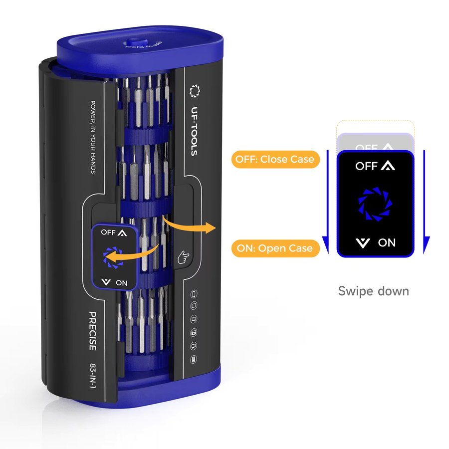 UF·TOOLS 83 in 1 Akku-Elektroschrauber-Set in Grau mit wiederaufladbarem Akku und 4 einstellbaren Stufen für präzise Arbeiten an iPhone, Uhr, Kamera und PC - Bild 3