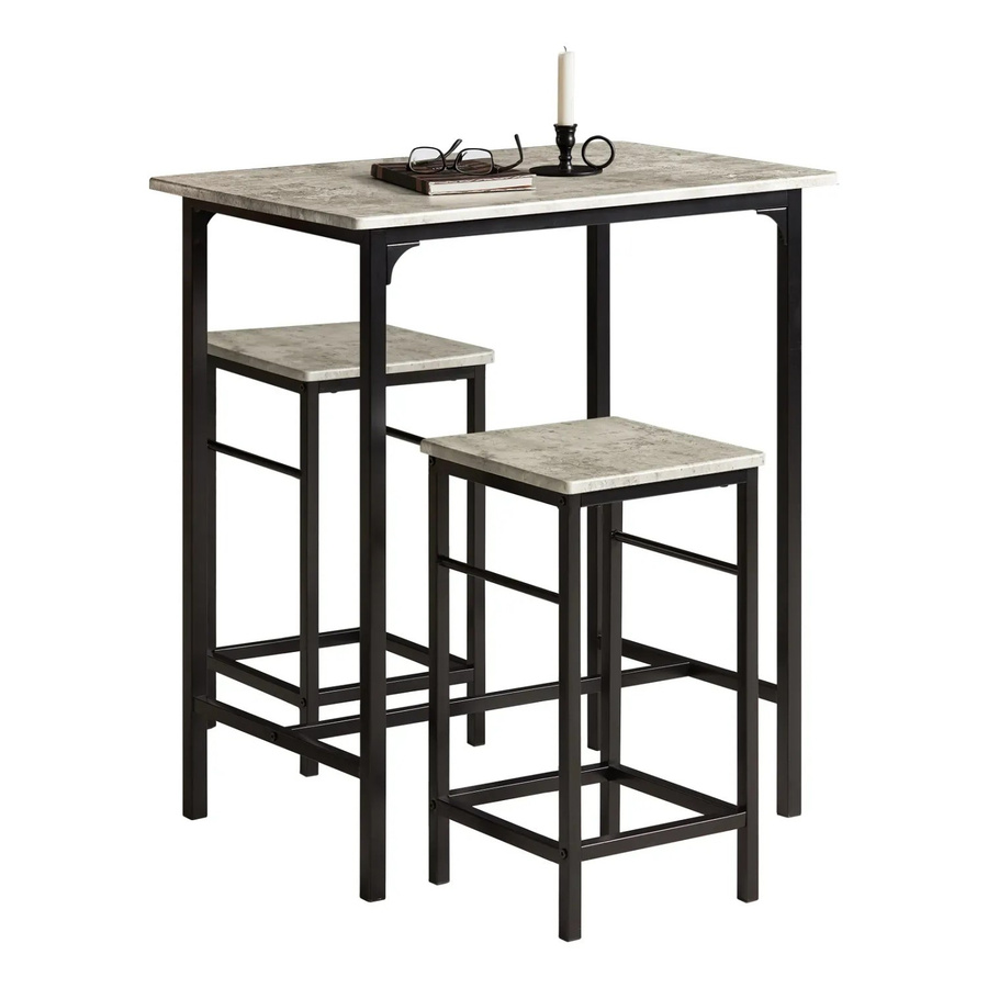 SoBuy Essgruppe Bartisch Set mit 2 Barhockern in Grau-Schwarz, moderner Esstisch aus MDF und Metall, OGT10-HG - Bild 2