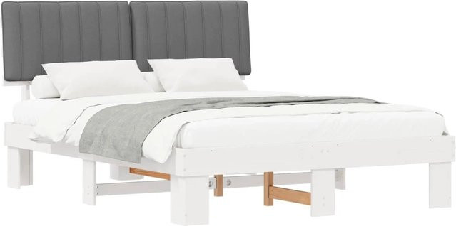 vidaXL Bettgestell mit gepolstertem Kopfteil aus Kiefernholz in Hellgrau, B/T/H: 160 x 200 x 93 cm - Bild 1