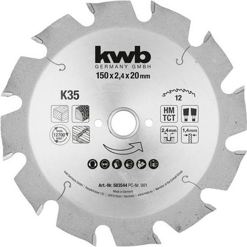 Kwb Kreissägeblatt für Holz, Carbide Tipped, Silber, Durchmesser: 150 mm, Bohrung: 20 mm - Bild 1