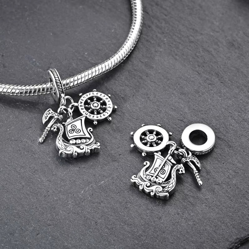 Charms 925 Sterlingsilber, Perle, CZ-Zirkon, Wikingerschiff, Damen - Bild 2