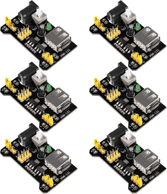 AOKIN MB102 Breadboard Netzteil Modul Set 6 Stück, 3,3V 5V, DC 6,5-12V und USB, Schwarz - Bild 1