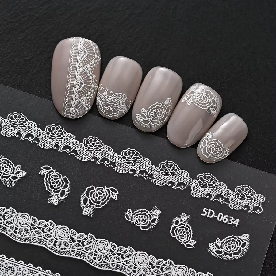 HotPress Nagelaufkleber, weiße Spitzenblumen, Matt, Unisex - Bild 2