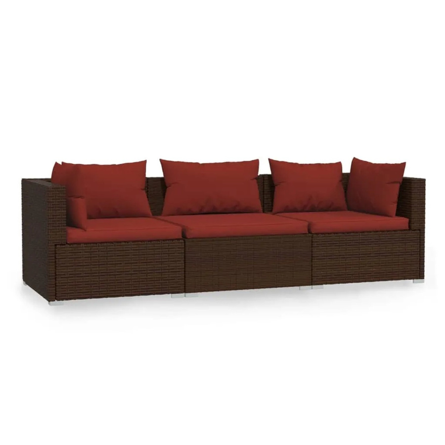 vidaXL 3-Sitzer-Sofa aus braunem Poly-Rattan mit Polsterkissen und Metallrahmen Modell 3 - Bild 2