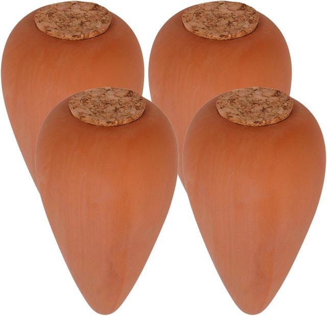 Relaxdays Bewässerungskegel aus Keramik in Natur mit Korkdeckel, 4er Set, Beige/Braun, Volumen: 350 ml - Bild 1