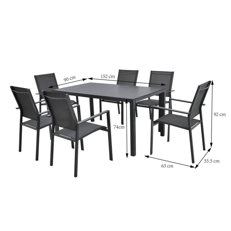 POCOline Gartensitzgruppe modern aus Stahl und Textilene in Grau mit Glastisch - Bild 3