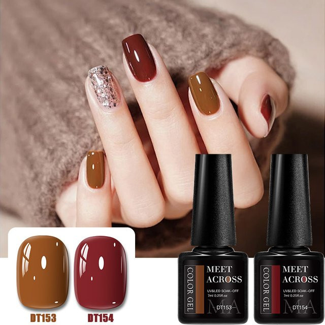 MEET ACROSS Gel-Nagellack-Set, Rotbraun, Glänzend, 2-teilig - Bild 1