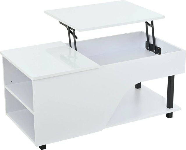 okwish Couchtisch mit LED Beleuchtung und verstecktem Stauraum in Weiß, modern und höhenverstellbar, B: 100 cm, T: 50 cm, H: 46 cm - Bild 1