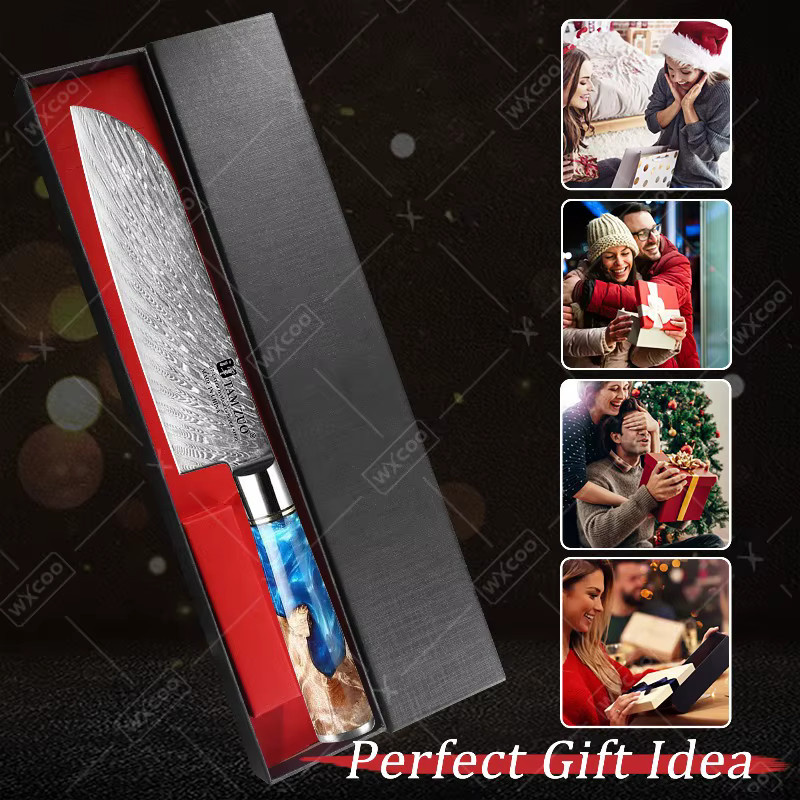 WXCOO Japanisches Santoku-Küchenmesser mit Damastmuster und Aufbewahrungsbox - Bild 5