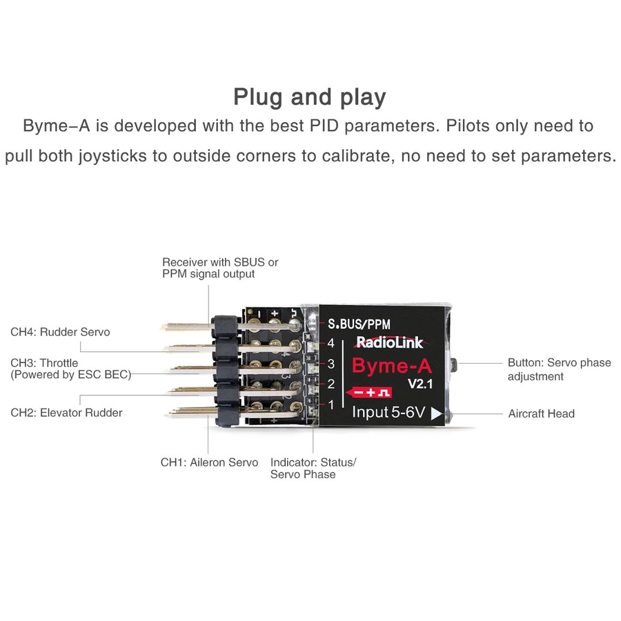 Radiolink Byme-A Byme-D Flugcontroller Mini FC mit Gyroskop für RC 3CH Flugzeug 4CH Jet und Geradflügler in Schwarz - Bild 2