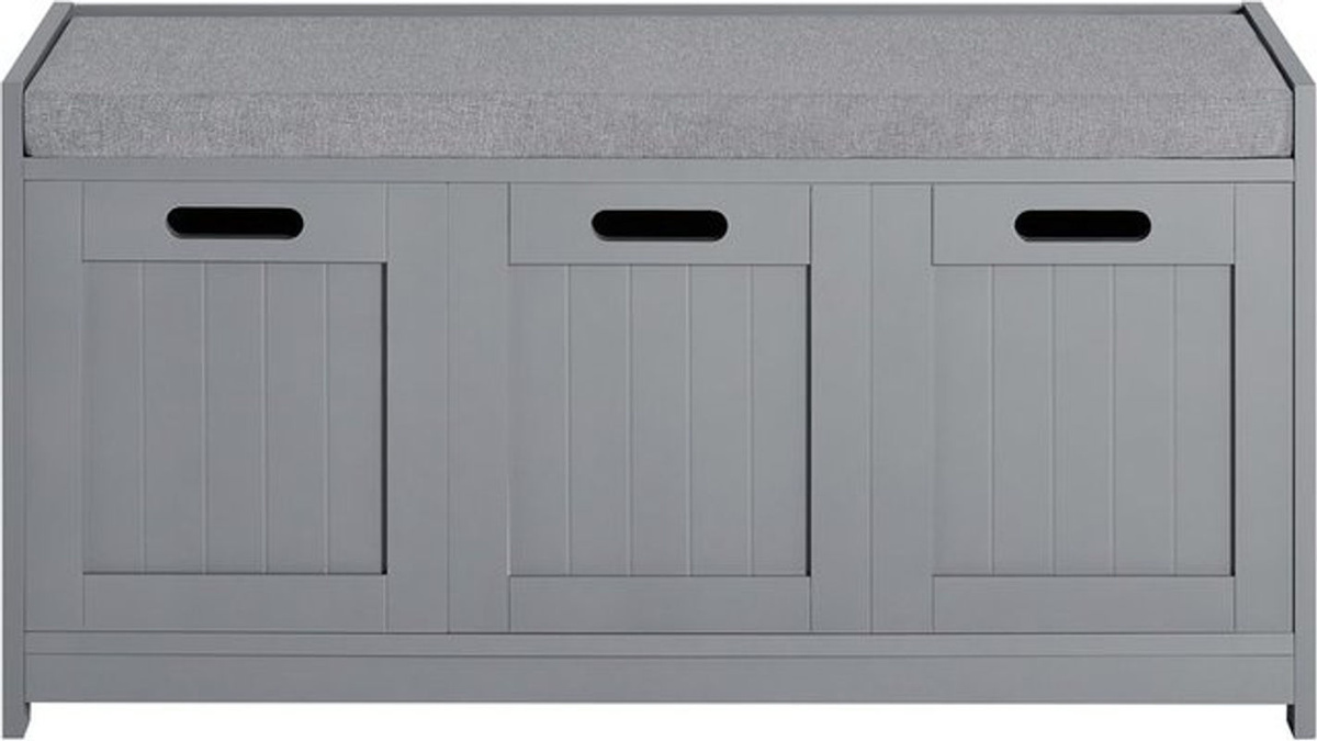 SoBuy Sitzkommode Grau mit Sitzkissen und Stauraum aus Holzwerkstoff und Stoff B/T/H: 90 x 45 x 35 cm - Bild 2