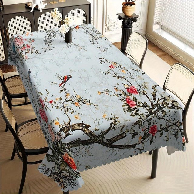 Schmutzabweisende Tischdecke von JMG Household Supplies mit floralem Design in Blau, rechteckig, B/T: 100 x 140 cm - Bild 1