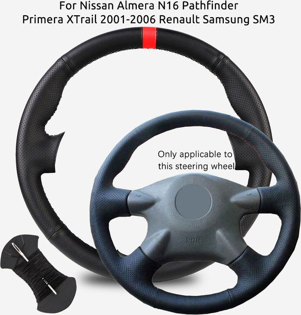 Taoleqi Lenkradabdeckung aus Mikrofaser-Leder in Schwarz für Nissan Almera N16, Pathfinder, Primera und XTrail (2001-2006) - Bild 1