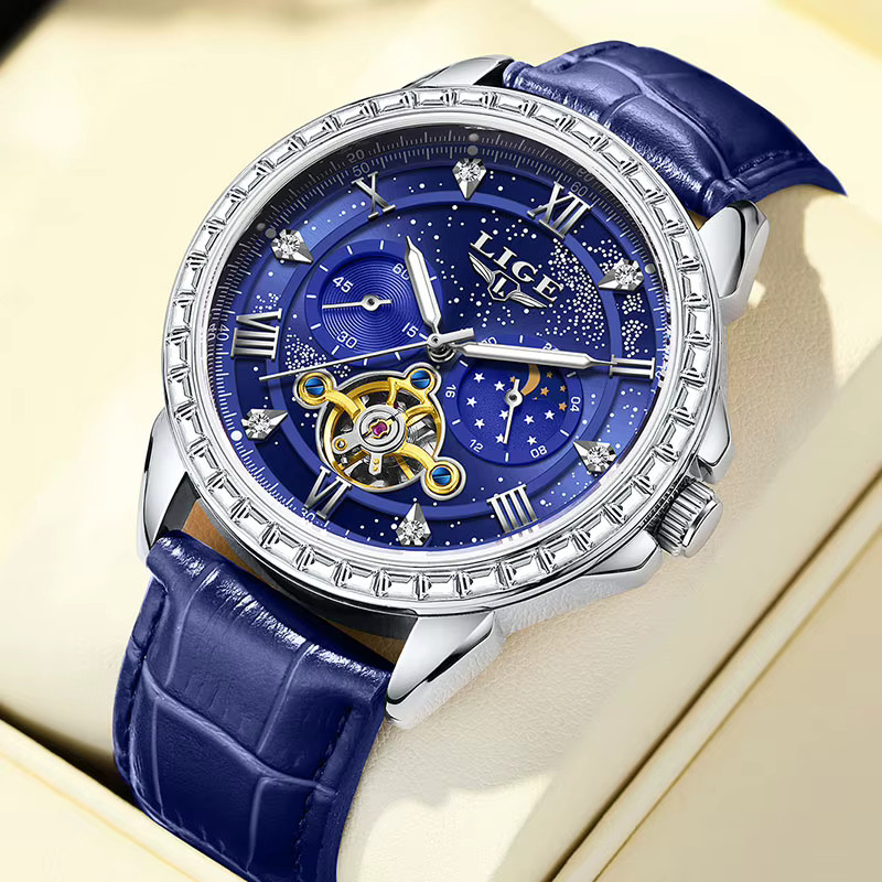 LIGE Armbanduhr, Automatik, Leder, Blau, Herren - Bild 6