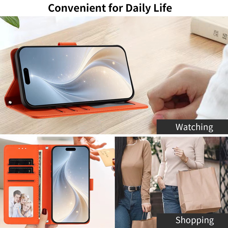 Modische PU-Leder Handyhülle mit Reißverschluss, Handgelenkschlaufe und Kartenfach für Realme Note 80 4G, 16 Pro Plus und P4 Power 5G in Schwarz und Orange - Bild 4