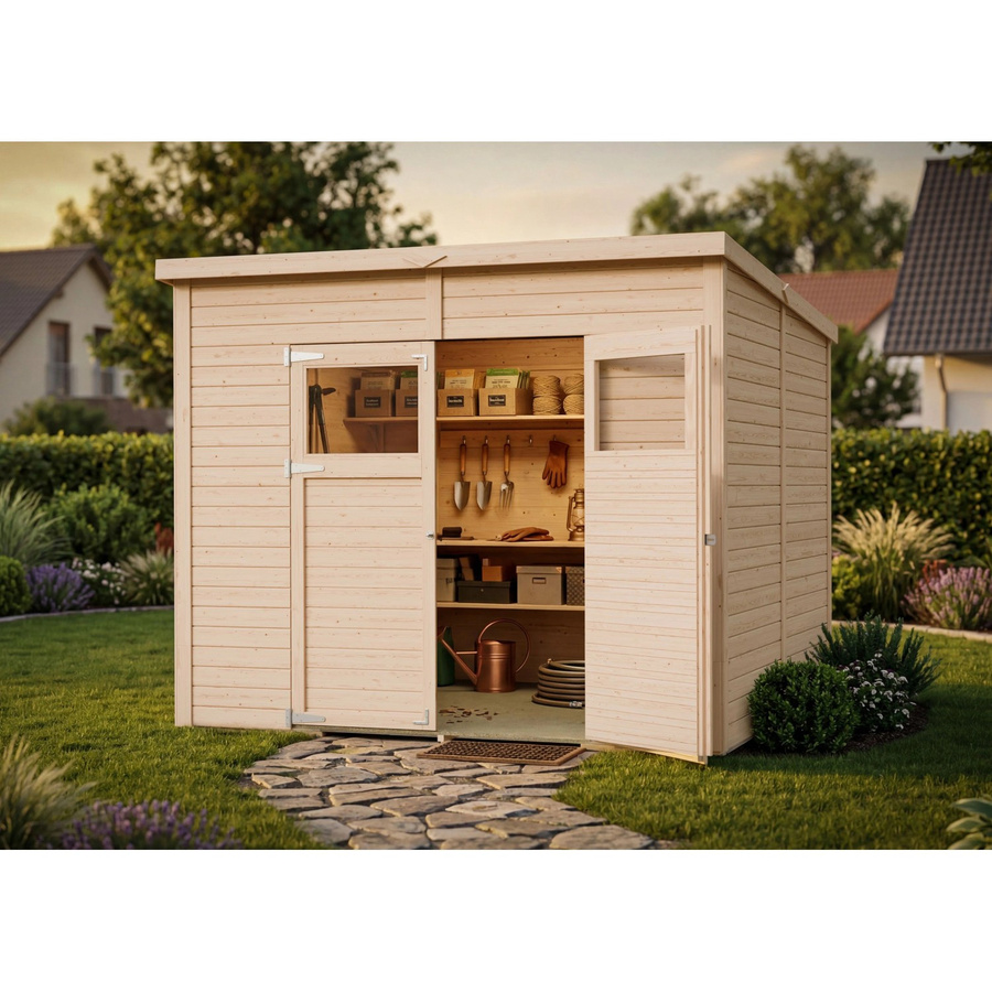 Bertilo Holz-Gartenhaus Amrum Flachdach in Natural mit klassischem Design, B/T: 116 x 176 cm - Bild 2