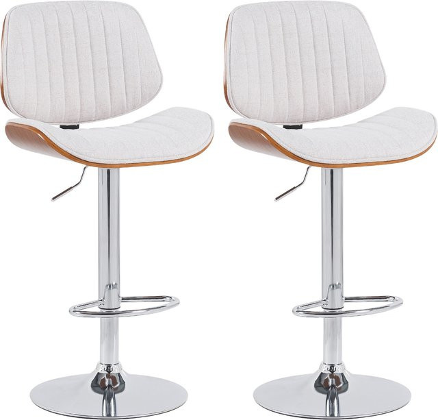 CLP 2er Set Barhocker Clawson in Beige mit Stoffbezug und Bugholzrahmen, höhenverstellbar und drehbar mit Rückenlehne und Fußstütze - Bild 1