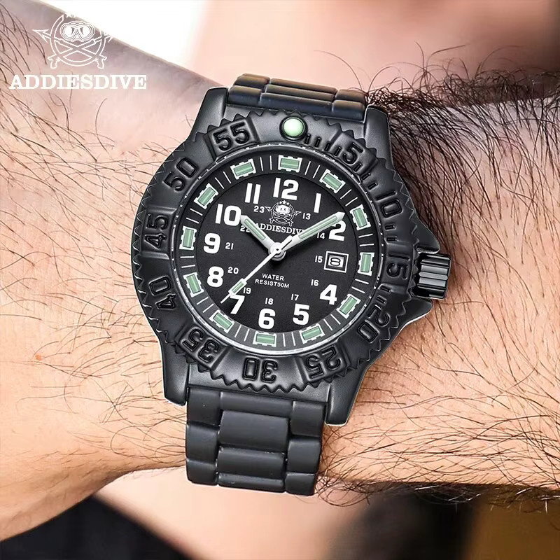 Addi Armbanduhr, Quarz, Edelstahl, Nylon, Schwarz, Herren - Bild 3