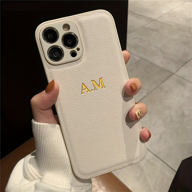 Personalisierte Lederhülle mit individuellem Anfangsbuchstaben für iPhone Modelle von X bis iPhone 17 Air in Blau von YLUOYI - Bild 1