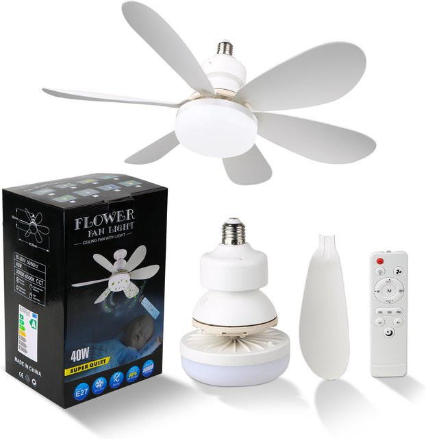 CHENBEN Deckenventilator mit LED-Beleuchtung und Fernbedienung, Weiß, E27 Fassung, 40W - Bild 1