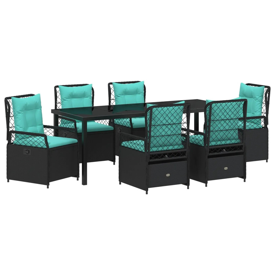 vidaXL Garten Essgruppe aus Poly-Rattan und Glas in Schwarz, 7-teilig - Bild 2