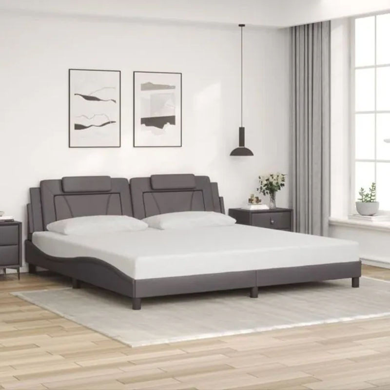 Vidaxl Polsterbett Viana in Grau aus Kunstleder und Metall ohne Matratze B/T: 200 x 200 cm - Bild 1
