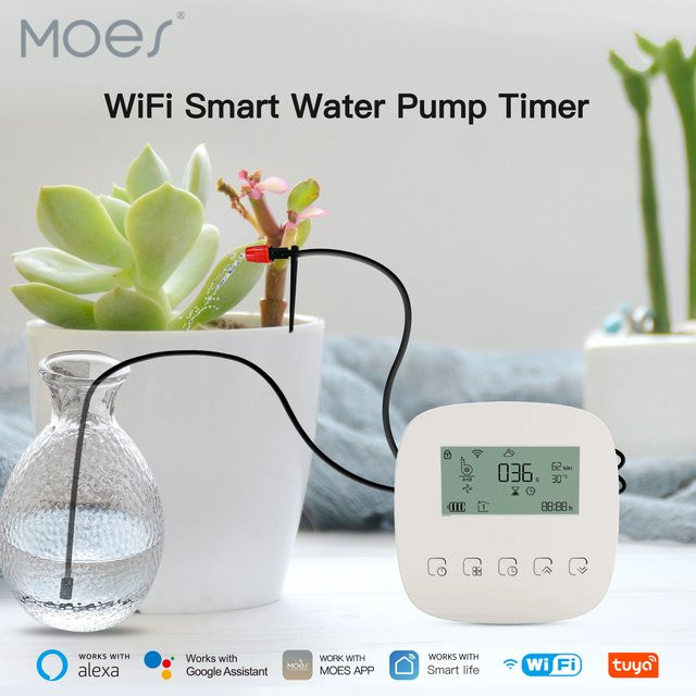 Moes WiFi Tuya Smart Bewässerungsautomat für Garten und Tropfbewässerungssystem in Weiß, kompatibel mit Alexa und Google Home - Bild 1