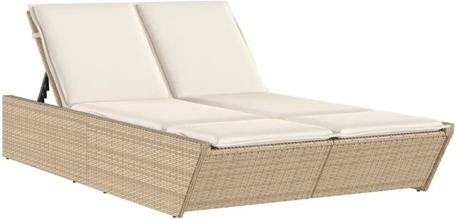 vidaXL Doppel-Sonnenliege aus Poly Rattan in Beige mit wetterfesten Auflagen und verstellbarer Kopfstütze, B/T/H: 118 x 200 x 50,5/62,5/73,5/83 cm - Bild 1