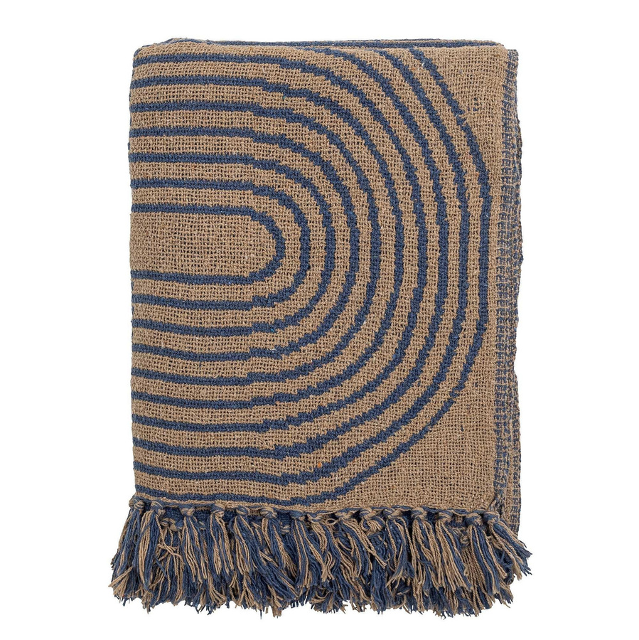Bloomingville Plaid Tiffanie aus recycelter Baumwolle in Blau und Beige mit geometrischem Design, B/B/H: 130 x 160 cm - Bild 1