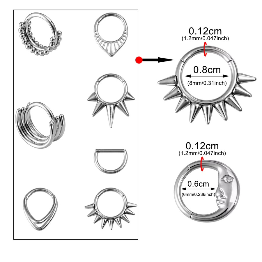HONGTU BOBY JEWELRY Septum Piercing, Spike Mond, Edelstahl, Silber, Unisex - Bild 3