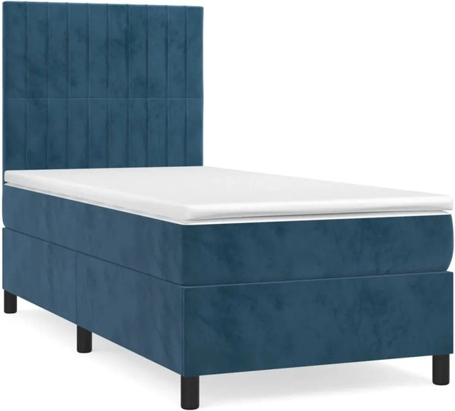 vidaXL Boxspringbett mit Matratze Dunkelblau Samt B/T/H: 90 x 190 x 128 cm - Bild 1