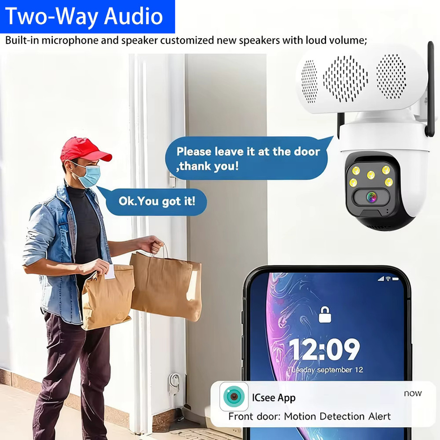 NINIVISION 5MP PTZ-Überwachungskamera mit Bluetooth-Lautsprecher und WLAN, Outdoor-WLAN-Kamera mit Auto-Tracking und Zwei-Wege-Audio, Schwarz-Weiß - Bild 3